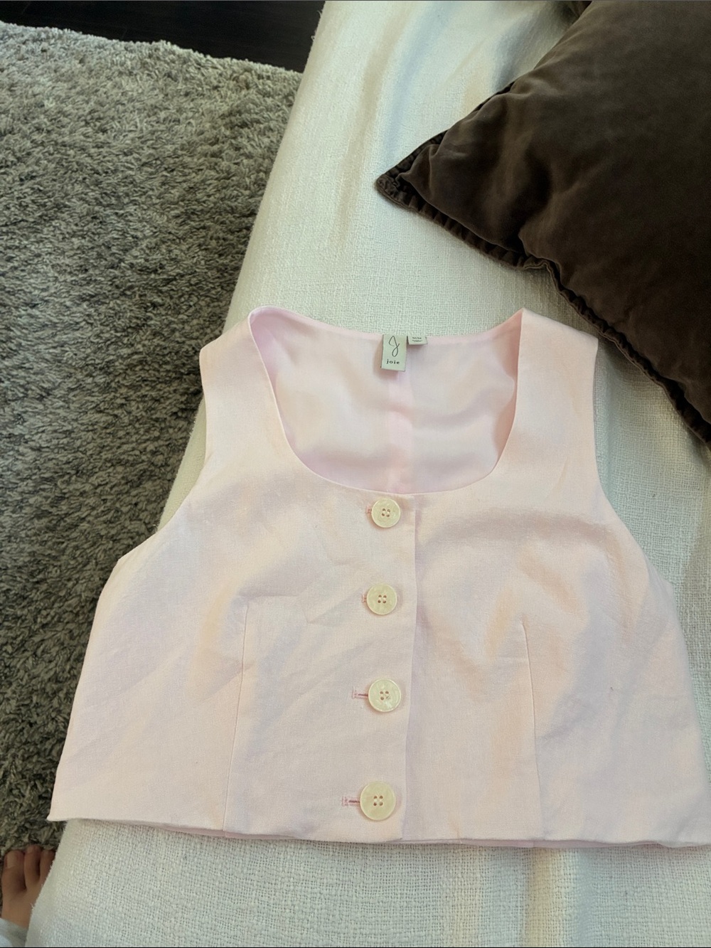 Joie Light Pink Button-Front Crop vest
